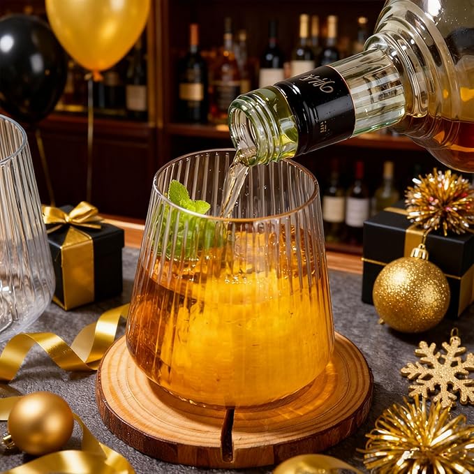 Ciaell 30 Pack Plastic Ribbed Wine Glasses - 14 OZ Thicker Origami Stemless Disposable Wine Champagne Whiskey Unbreakable Cocktail Glass, Reusable Wine Cups for Party Wedding Bar Christmas New Year