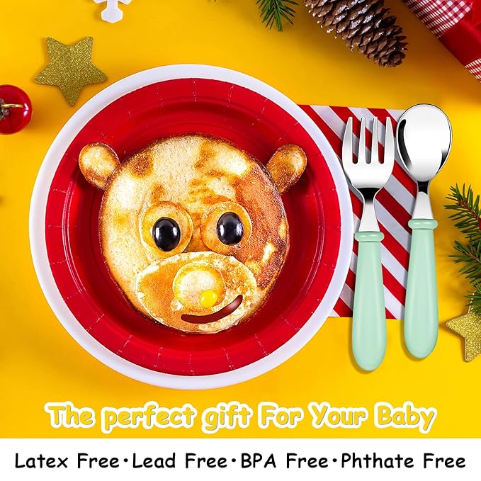 Honeydak 12 Pieces Toddler Utensils Kids Fork and Spoon Silverware Set colored Stainless Steel Safe Flatware Round Handle Utensils Baby Cutlery metal Children Home Restaurant Kitchen Dishwasher Safe