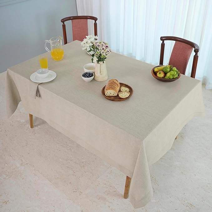 D'Moksha Homes Natural Linen Tablecloth 60 x 120 Inch - 100% Pure Linen Tablecloth for Rectangle Tables - Machine Washable Table Cloth for Winter, Christmas, Holiday, New Year