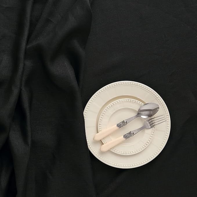Solino Home Linen Black Tablecloth 60 x 90 Inch - 100% Pure Linen Rectangular Tablecloth - Machine Washable Table Cloth for Winter, Holiday, New Year - Fete
