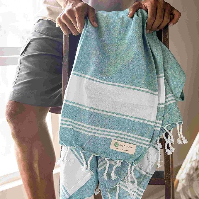 Salt Earth Cotton Turkish Beach Towel, Set of 6-36" X72" Large Bath Towels, Quick Dry Towel, Bathroom, Beach Essentials, Gym, Quick Dry for Shower, Lightweight Large Towels for All (Multicolor)