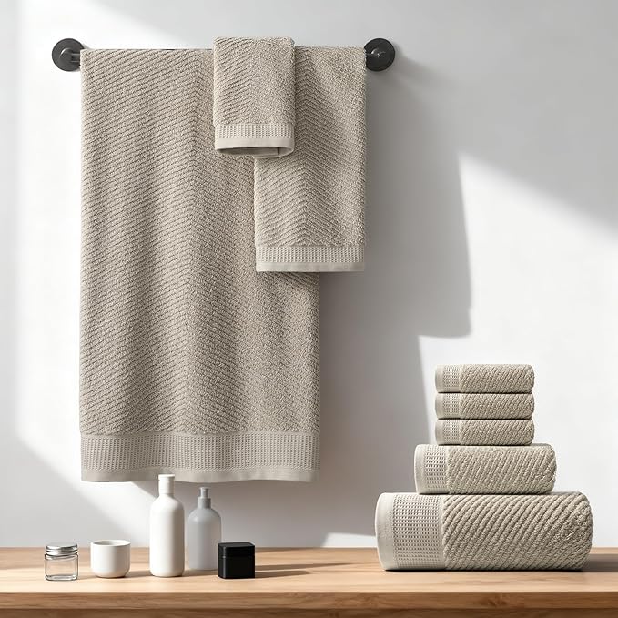 REDKISS 8-Piece Premium Towel Set, 2 Bath Towels, 2 Hand Towels, 4 Washcloths, 100% Cotton, Quick Dry, Highly Absorbent Towels for Bathroom, Gym, Hotel, Spa, Dark Coffee