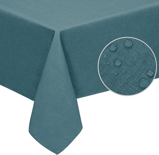 Easy-Going Faux Linen Waterproof Spill-Proof Tablecloth Stain Resistant Rectangle Table Cloth Wrinkle Free Decorative Fabric for Kitchen, Dining, Party, Weddings, Restaurants (60x84 in, Turquoise)