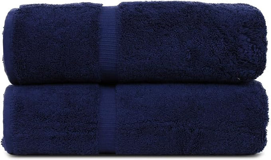 Luxury Hotel & Spa Quality, Quick Dry 100% Turkish Cotton 700 GSM, Eco Friendly Towel, for Bathroom Dobby Border Soft Bath Towel Set 27 X 54 (Navy Blue, Bath Towels - Set of 2)