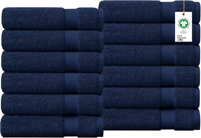 Delara 100% Organic Cotton Towels 650 GSM Plush Feather Touch Quick Dry Wash Cloth, Pack of 12 GOTS Certified, Oeko-Tex Green Certified, Organic Cotton Wash Cloth, 13"X13"