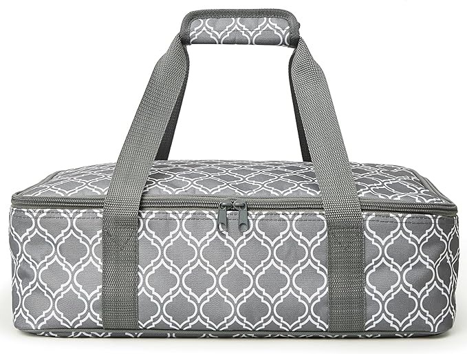 Insulated Casserole Carrier Bag - Portable Reusable Food Transport Tote Bag Fits 9x13" Lasagna Baking Dish Pan to Keep Food Hot/Cold for Gathering/Potluck Parties/Cookout/Camping/Offices-Silver Gray