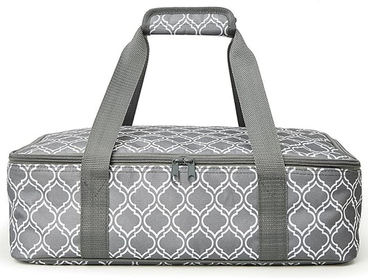 Insulated Casserole Carrier Bag - Portable Reusable Food Transport Tote Bag Fits 9x13" Lasagna Baking Dish Pan to Keep Food Hot/Cold for Gathering/Potluck Parties/Cookout/Camping/Offices-Silver Gray