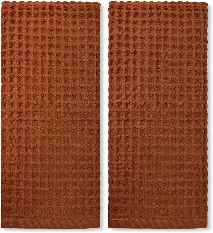 Jacquotha Waffle Hand Towels for Bathroom Kitchen Decor 2-Piece (Rust) – Cotton Quick Dry, Super Soft, Absorbent Kitchen Towels, 13x29”