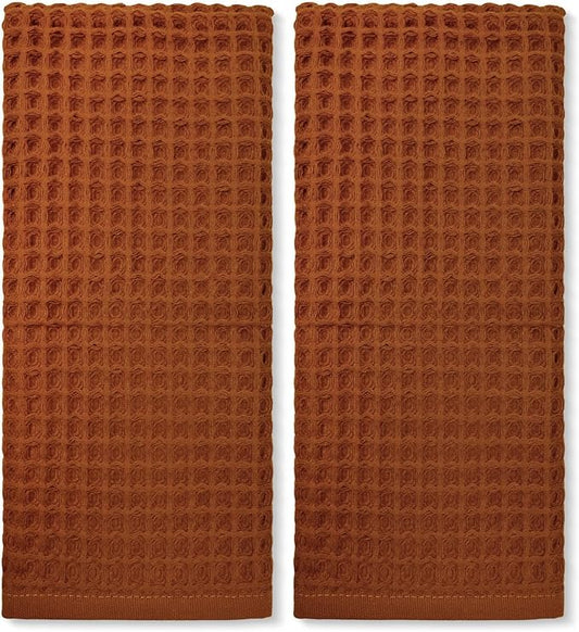 Jacquotha Waffle Hand Towels for Bathroom Kitchen Decor 2-Piece (Rust) – Cotton Quick Dry, Super Soft, Absorbent Kitchen Towels, 13x29”