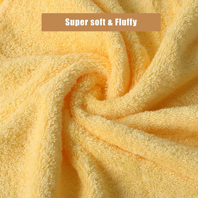 SEMAXE 18-Pack Bath Towel Set Include 6 Bath Towels, 6 Hand Towels, 6 Wash Cloths, 100% Cotton Bathroom Towels with Hanging Loops and Nano-Bio Lifecycle Labels, Soft and Absorbent Towel, Yellow