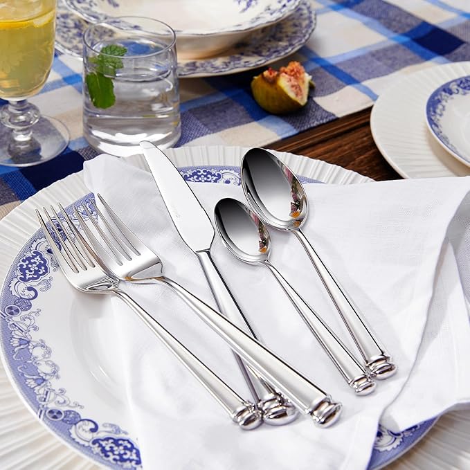 KEAWELL Premium Regal 20-Piece Silverware Set – 18/10 Stainless Steel Flatware with Tapered Column Handles, Dishwasher Safe and Perfect for Gifting or Formal Dining (20, Silver)