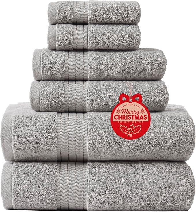 COZYART Silver Grey Bath Towel Set for Bathroom Soft Absorbent Durable 650 GSM Turkish Cotton Towel Sets of 6, 2 Bath Towels, 2 Hand Towels, 2 Washclothes