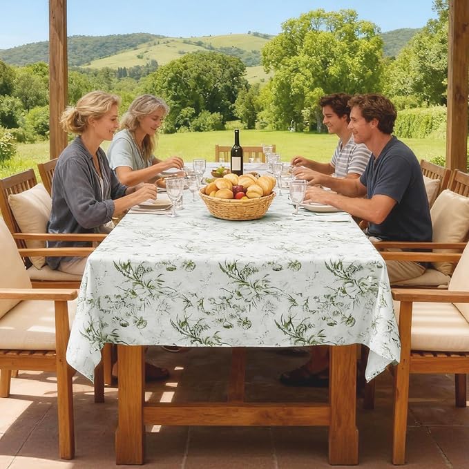 H.VERSAILTEX Linen Table Cloths Floral Printed Tablecloth Spill-Proof Waterproof Table Cover for Dining Buffet Feature Soft and Thick Fabric Wrinkle Free, 60 x 104 Inch, Vintage Botanical - Green