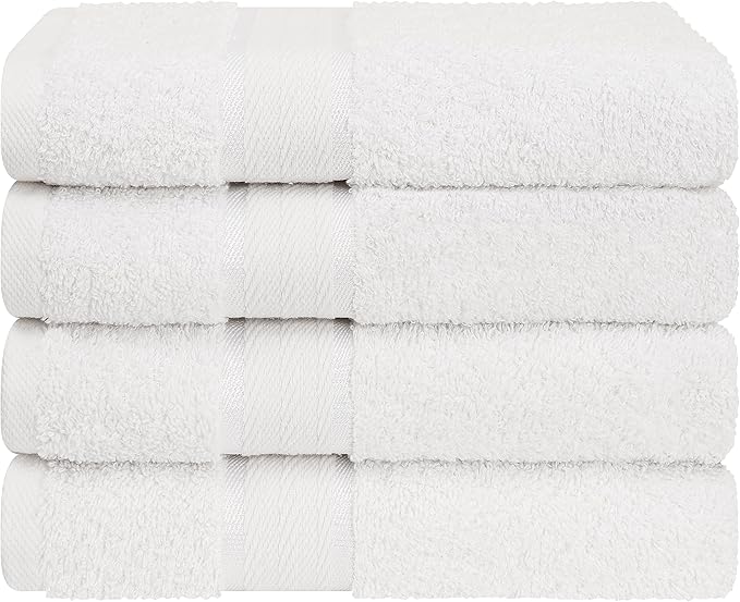 4 Pack Hand Towel Set, 100% Cotton Hand Face Towels for Bathroom, White
