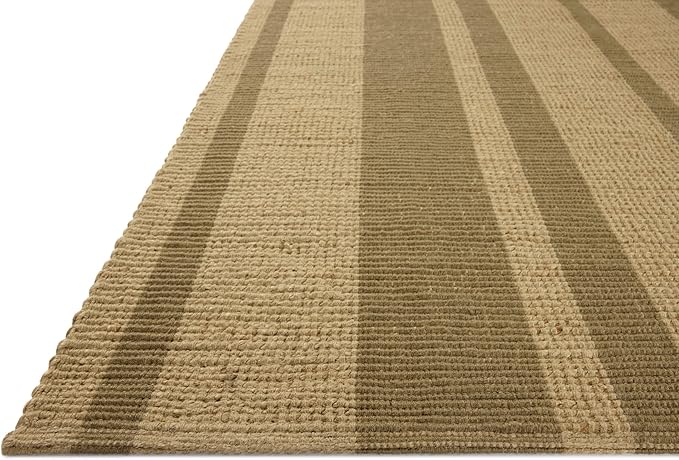 Loloi Leanne Ford Weatherstaff Collection WTS-03 Natural/Olive 9'-3" x 13' Area Rug Jute, Striped, Neutral, Living Room, Bedroom, Dining Room