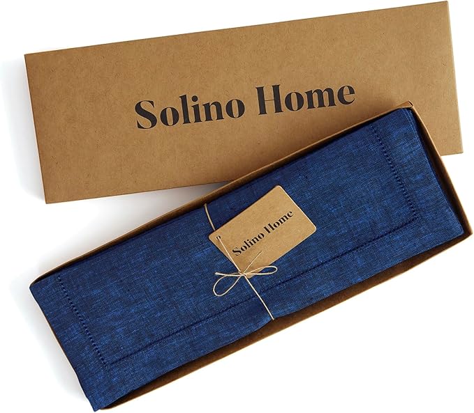 Solino Home Linen Cloth Placemats Set of 4-100% Pure Linen Hemstitch Royal Blue Placemats 14 x 19 Inch - Milan Hemstitch Table Place Mats for New Year