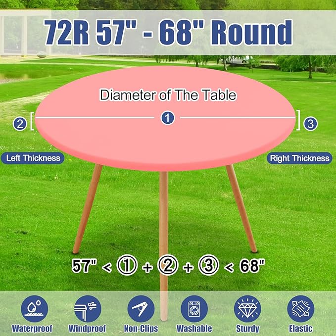 Round Spandex Tablecloth, Elastic Fitted Waterproof Tablecloths for 57"-68" Tables, Stretch Washable Picnic Table Cover for Camping, Dining, Indoor and Outdoor,Coral Red