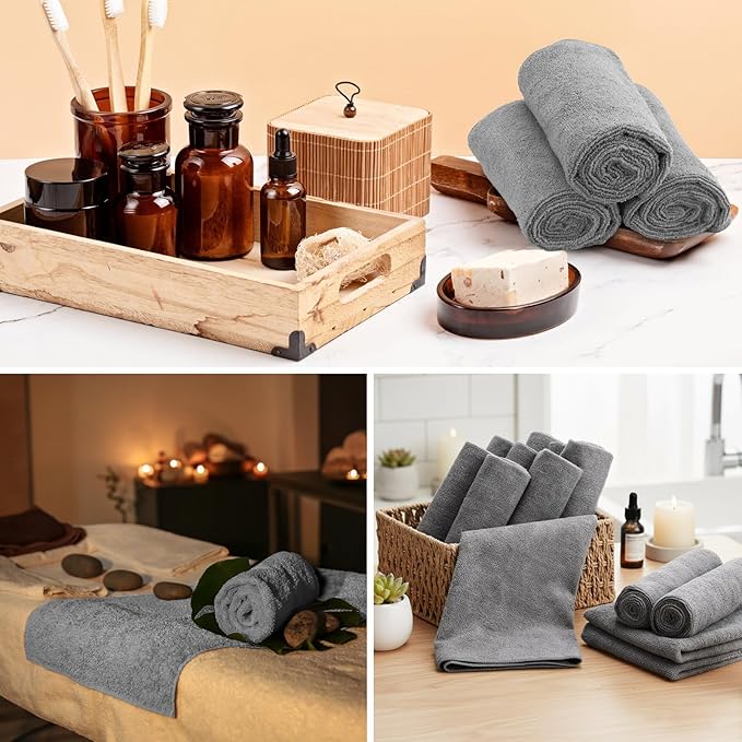 Shimeyao 48 Pack Bleach Proof Towels 16x 26inch Microfiber Absorbent Hair Towels Bulk Bleach Salon Hand Drying Cloth for Gym Bath Spa Shaving Shampoo Home (Light Gray)