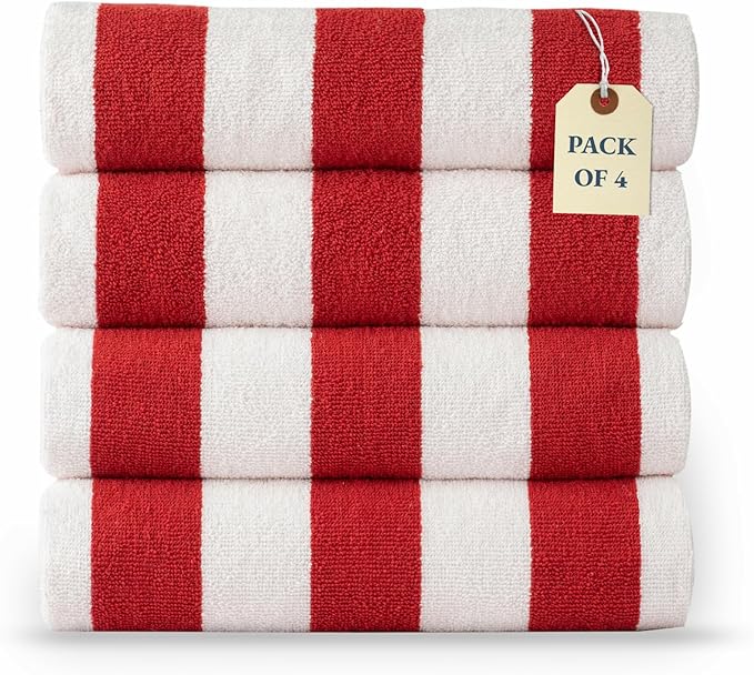 LANE LINEN Large Beach Towel - Pack of 4 Beach Towels Set, 100% Cotton Oversized Beach Towels, Quick Dry Pool Towel Oversized (30' x 60”), Soft & Absorbent, Beach Towel for Women - Red