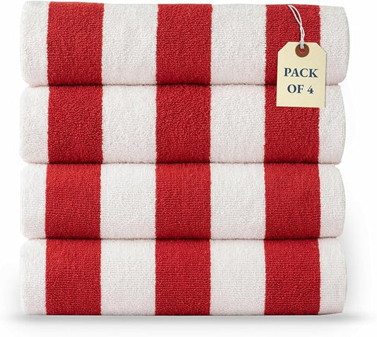 LANE LINEN Large Beach Towel - Pack of 4 Beach Towels Set, 100% Cotton Oversized Beach Towels, Quick Dry Pool Towel Oversized (30' x 60”), Soft & Absorbent, Beach Towel for Women - Red