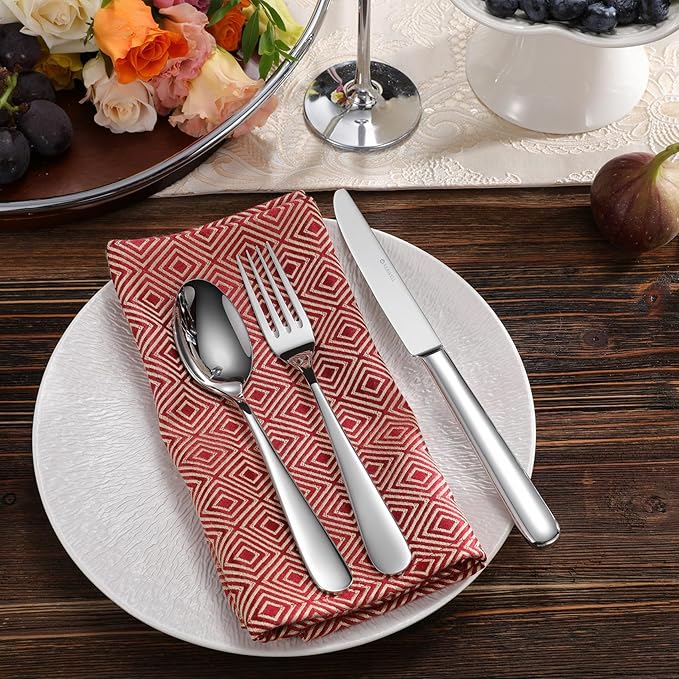 KEAWELL Premium 45-Piece Louise Silverware Set, 18/10 Stainless Steel, Service for 8, Fine Flatware Set, Smooth and Exceptional mirror finish, Dishwasher Safe (45)