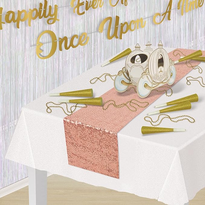 Beistle Sequined Fabric Table Runner Wedding Decorations, Anniversary Tableware, 11.25" x 75", Rose Gold