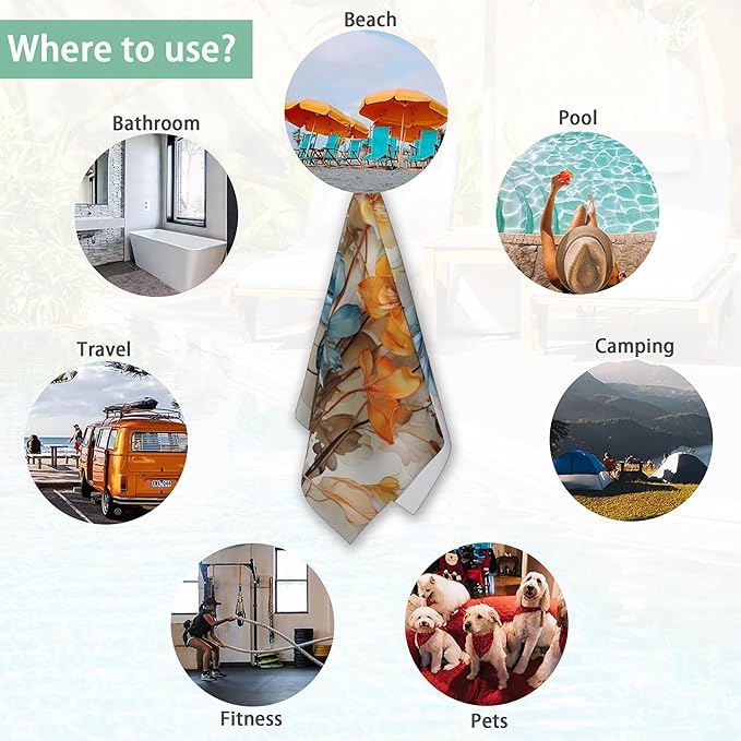 Colorful Abstract Teal Flower Cotton Towels - Set of 2 Soft Kitchen & Bathroom Hand Towels - 14"X28"