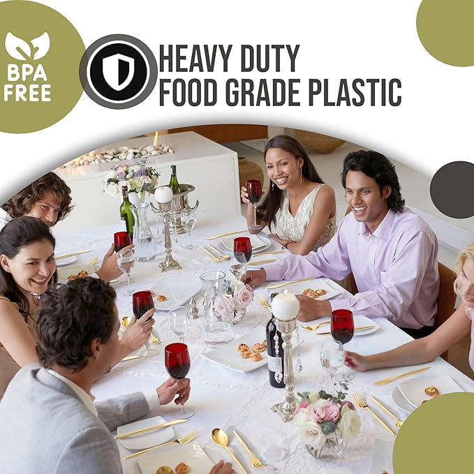 Trendables Gold Plastic Forks and Spoons Disposable Silverware Set 360 Pack Plastic Utensils Set Includes 3 x 120 each Knives & Soup Spoons & Gold Forks Disposable Cutlery For Parties and Events