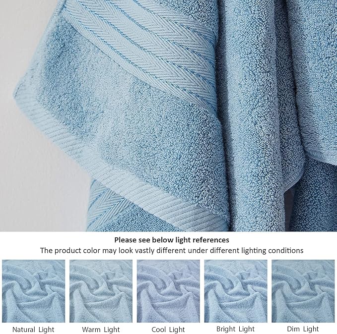 COZYART Light Blue Bath Towels for Bathroom 2 Pcs, 27x54 Cotton Bath Towel Set Super Soft Absorbent Durable 650 GSM Shower Towels for Daily Use