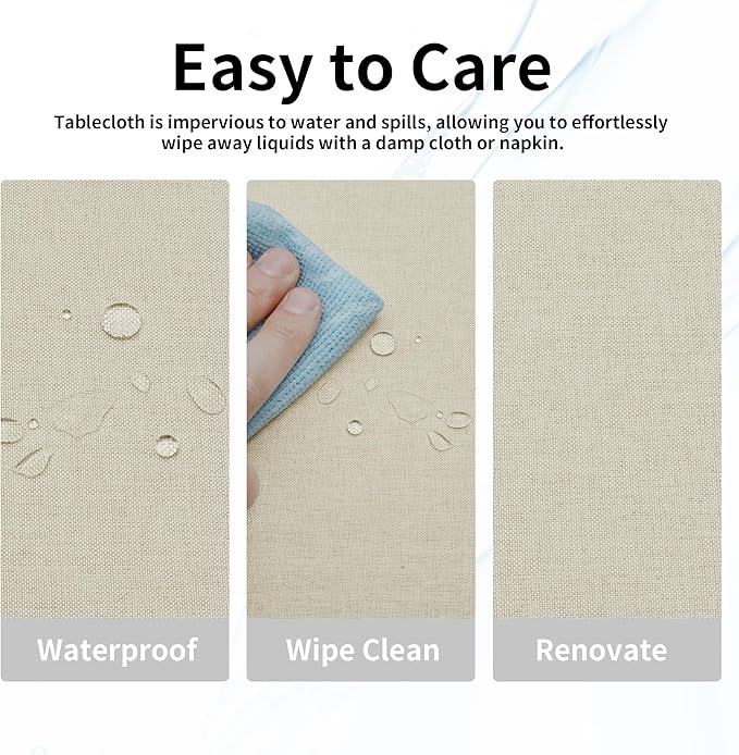 Easy-Going Faux Linen Waterproof Spill-Proof Tablecloth Stain Resistant Round Table Cloth Wrinkle Free Decorative Fabric for Kitchen, Dining, Party, Weddings, Restaurants (70 in-Round, Beige)