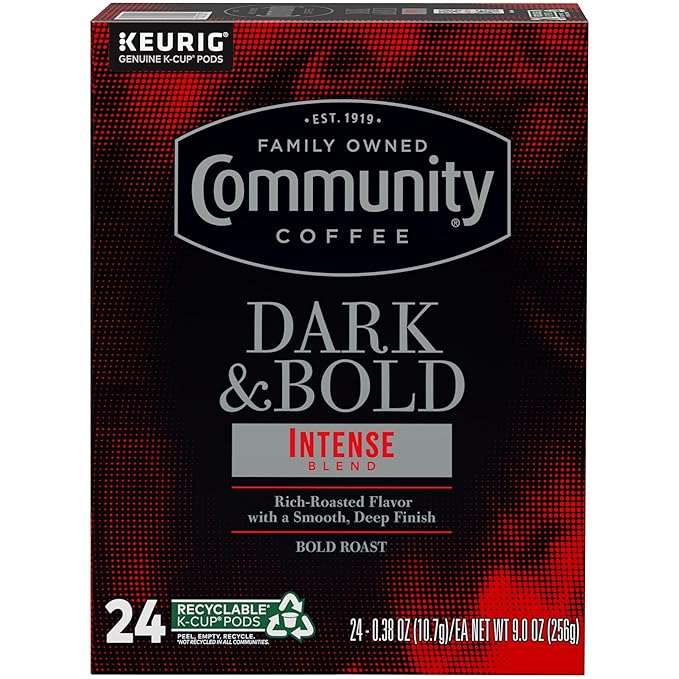 Community Coffee Dark & Bold Intense Blend 96 Count Coffee Pods, Compatible with Keurig 2.0 K-Cup Brewers, 24 count (Pack of 4)