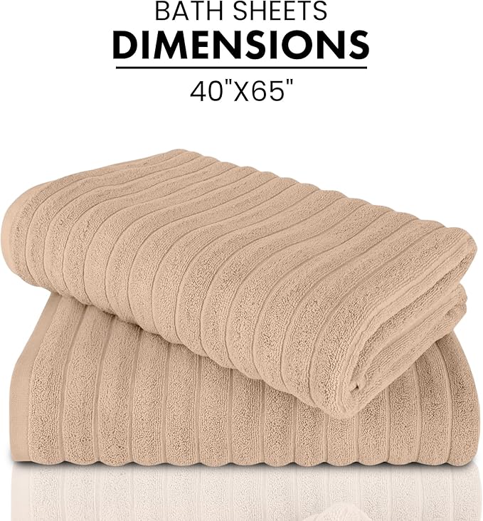 Classic Turkish Towels CTT - Premium 2 Piece Jumbo Bath Sheets, 100% Turkish Cotton, Absorbent & Ultra Comfy Bath Towel Sheets for Hotels & Spa | 40"x65" (Almond Beige)