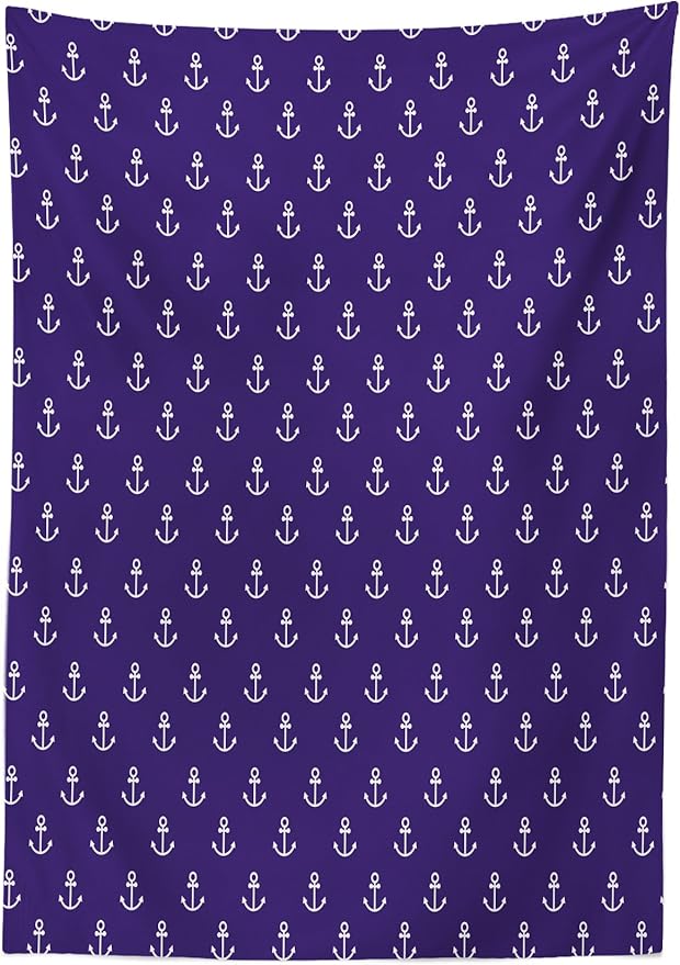 Ambesonne Marine Tablecloth, Sealife Ocean Yacht Design Vector Anchor Marine Inspired Artwork Image, Rectangular Table Cover for Dining Room Kitchen Decor, 60" X 90", Purple White