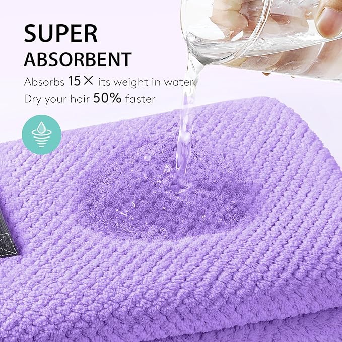 YFONG X-Large Hair Towel Wrap for Women, Super Absorbent Microfiber Hair Towel for Curly Hair, Fast Drying Hair Turbans with Elastic,Hair Drying Towel Wrap for Hair Care 30" X 40" (Purple)
