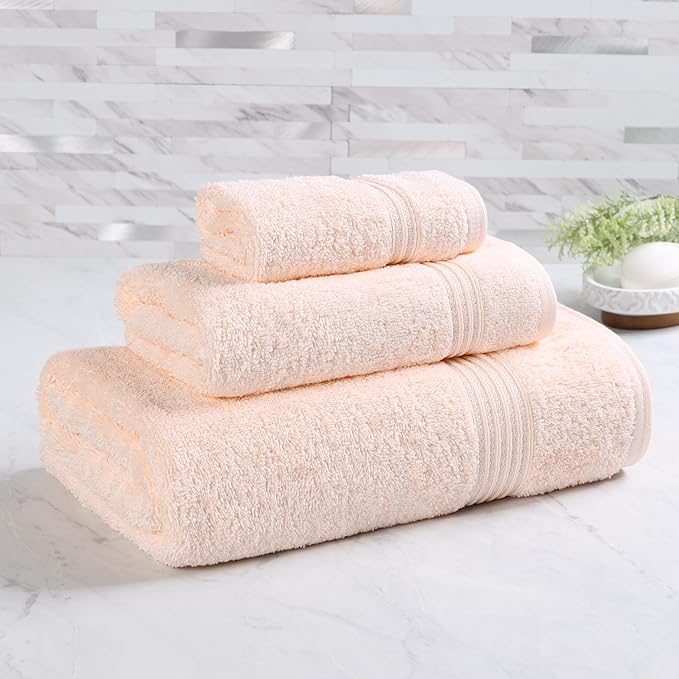 Superior Heritage Egyptian Cotton 3 Piece Towel Set, Heavyweight Towels for Bathroom, Guest Bath, Luxury Home Decor, Plush Absorbent Essentials, Includes 1 Bath, 1 Hand, 1 Face Towel, Peach