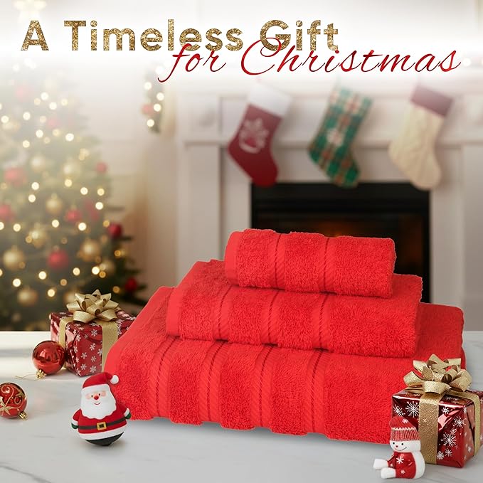 American Soft Linen Premium 3 Piece Towel Set, 1 Bath Towel 1 Hand Towel 1 Washcloth, 600 GSM 100% Cotton Turkish Towels for Bathroom, Red Towel Set