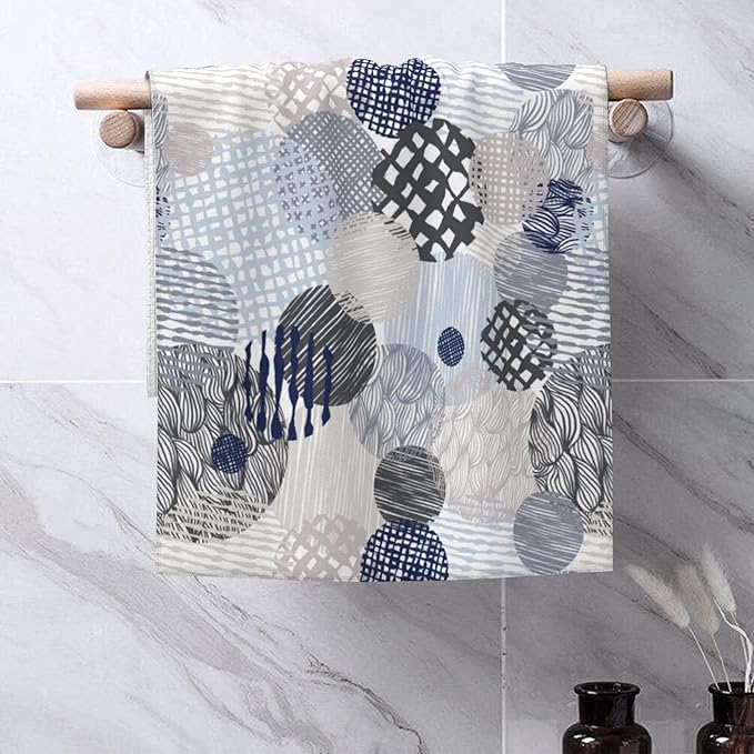 Hand Towels Set of 2 Lined Circles Towels for Bathroom Soft Absorbent Decorative Hand Bath Towels Dish Towels for Kitchen Sports Gym Yoga Home Decor 14 x 28 in