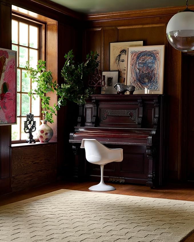 Loloi Leanne Ford Craven Collection CVN-04 Oatmeal/Dove 2'-3" x 3'-9" Accent Rug Checkered, Patterned, Neutral, Entryway, Mudroom, Bathroom, and Kitchen