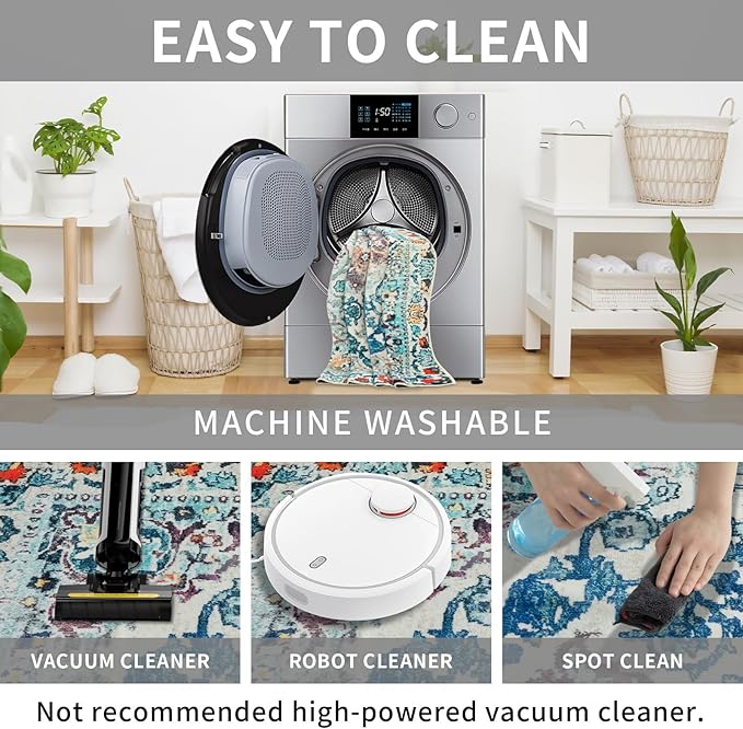 Easy-Going Round Rug 6ft Area Rug Washable Boho Circle Rugs for Living Room Non-Slip Bedroom Rug Low Pile Lightweight Medallion Distressed Throw Rug for Dining Room Kitchen Home Office, Vintage Multi