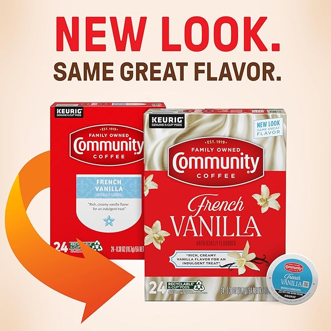 Community Coffee French Vanilla Flavored 96 Count Keurig K-Cup Coffee Pods, Medium Roast, 24 Count (Pack of 4)