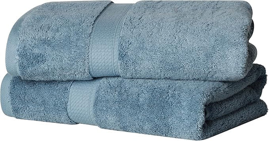 Superior Egyptian Cotton Pile Bath Towel Set of 2, Ultra Soft Luxury Towels, Thick Plush Essentials, Absorbent Heavyweight, Guest Bath, Hotel, Spa, Home Bathroom, Shower Basics, Denim Blue