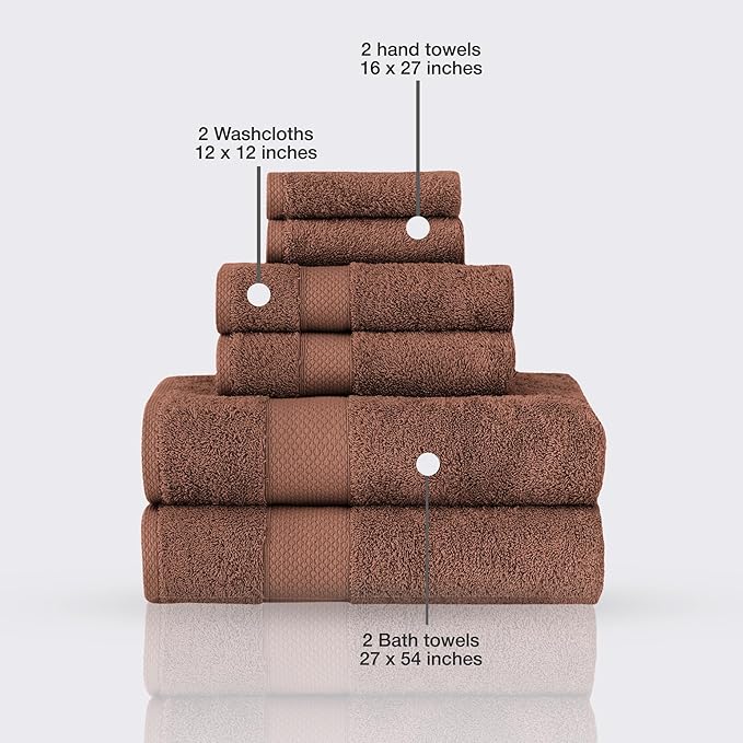 Towels Beyond - Luxury 6 Piece Towel Set, 100% Turkish Cotton, Quick Drying, Highly Absorbent & Comfy, Includes 2 Bath Towels, 2 Hand Towels & 2 Washcloths | (Macchiato)