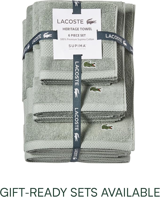 Lacoste Heritage 100% Supima Cotton Bath Sheet, Aloe, 35" x 70" – Highly Absorbent & Quick Drying, Premium Super Soft Bath Towel, Bathroom Essential, Gift for All Occasions, Machine Washable