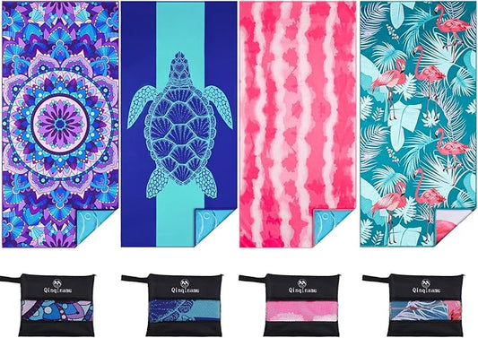 4 Pack Microfiber Thin Lightweight Beach Towel Oversized 71x32 Extra Large Sand Free Towels for Travel Swim Pool Yoga Gym Camping for Adults Women Men Beach Essentials Accessories Vacation Gift