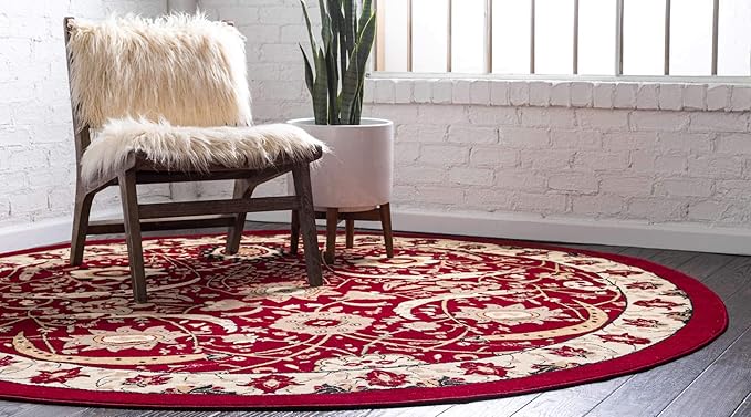 Unique Loom Espahan Collection Area Rug - Cape Cod (7' 10" Round, Red/ Beige)