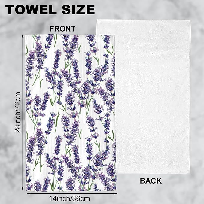Lavender Hand Towel,Purple Flowers Hand Bath Towels Set of 2 Dish Towels Soft Absorbent Decorative Hand Towels for Bathroom Kitchen Yoga Home Decor 14 x 28 in