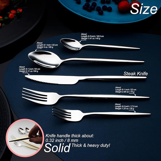 20 Piece Luxury Silverware Set for 4 Mirror-Polished 18/10 Stainless Steel Heavy Flatware Set Modern Cutlery Set Knife/Fork/Spoon Utensil Dishwasher Safe with Gifts