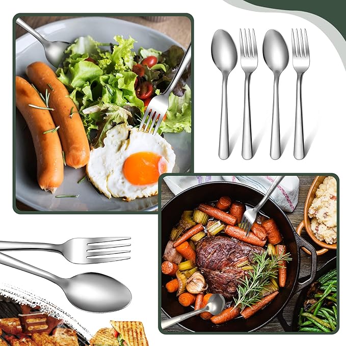 BBTO 100 Pcs Forks and Spoons Silverware Set Bulk Stainless Steel Flatware Cutlery Set 6.7'' Kitchen Utensils for Home Restaurant 50 Dinner Fork, 50 Teaspoon, Mirror Polished, Dishwasher Safe