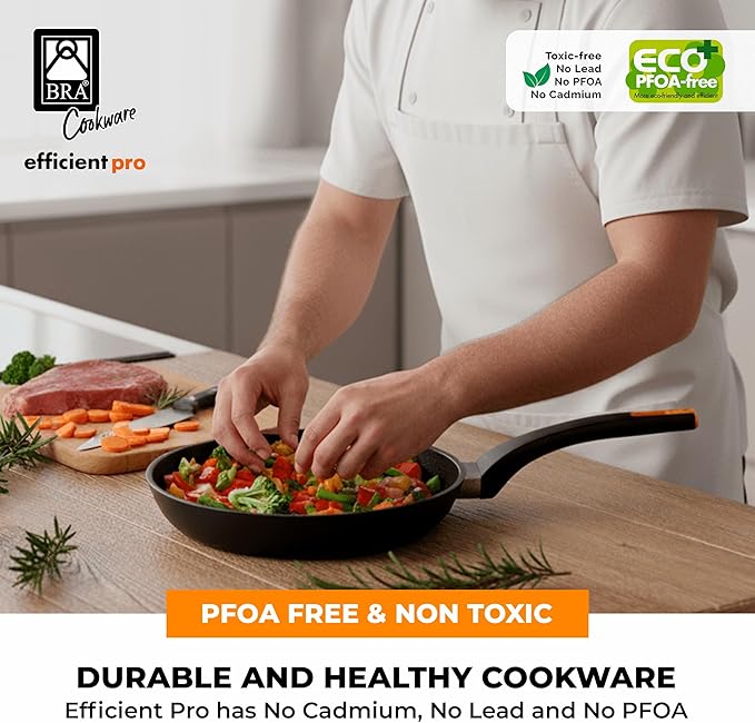 BRA COOKWARE Efficient Pro 2 Frying Pan Set | 8 + 10.2 inches Cast Aluminum Frypans | Profile Plus Non-Stick | All Heat Sources Compatible | PFOA Free | Heat-Resistant Handle | Non Deformable