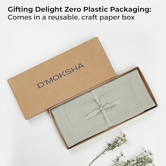 D'Moksha Homes Linen Silver Grey Table Runner 90 Inches Long - Classic Hemstitch 100% Pure Linen Dining Table Runner 14 x 90 Inch for Winter, Holiday, New Year